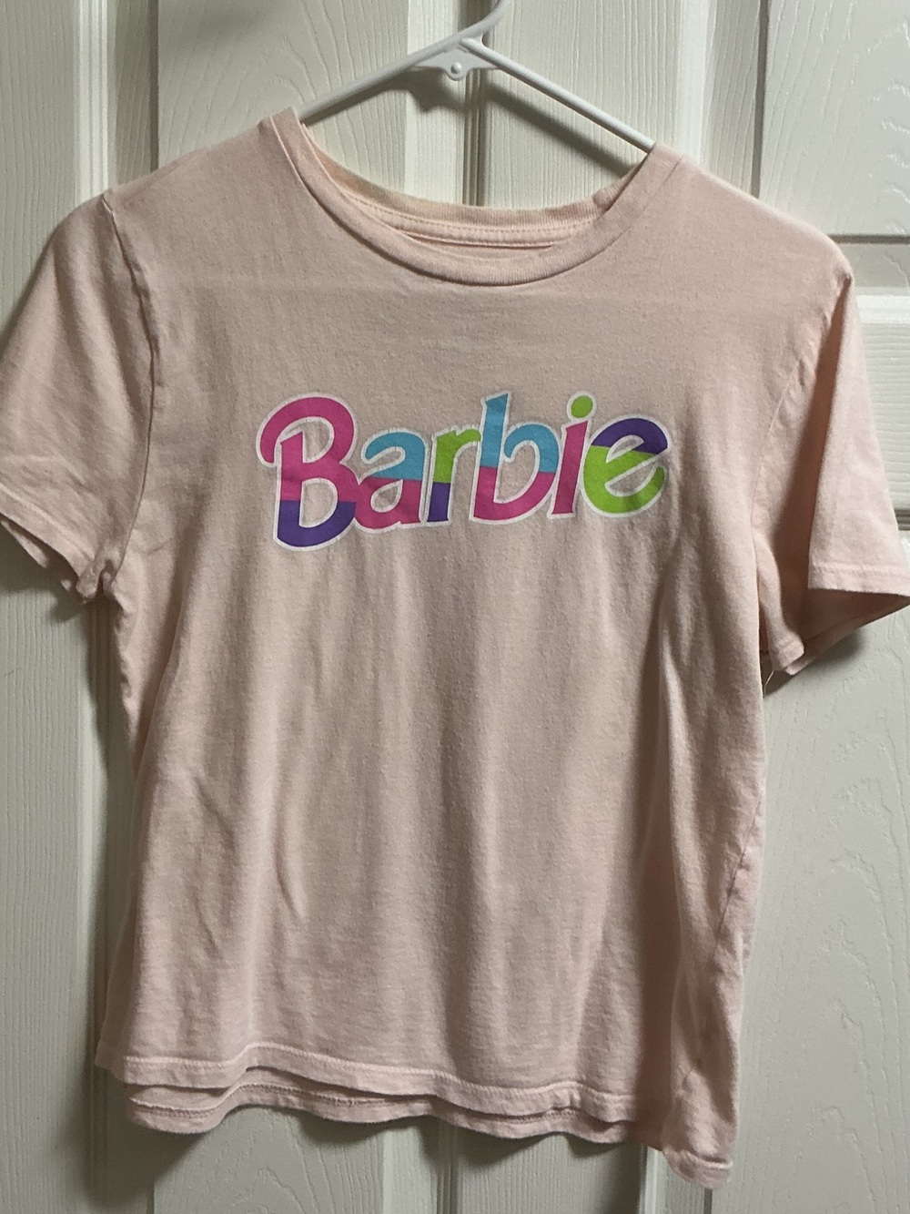 Barbie Light Pink Short Sleeve Tee with Rainbow Logo